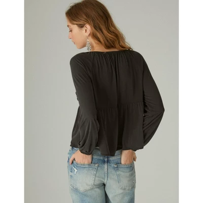 Lucky Brand Women's Long Sleeve Smocked Sandwash Top - Image 4