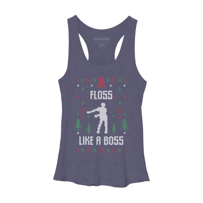 Women's Design By Humans Floss Like A Boss Ugly Christmas Sweater By Shirtpublic Racerback Tank Top - Image 4