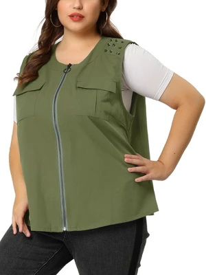 Agnes Orinda Women's Plus Size Anorak Jacket Zip Up Lightweight Sleeveless Utility Vest - Image 6