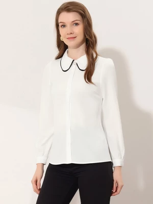 Allegra K Work Office Shirt For Women's Long Sleeve Button Up Peter Pan Collar Blouse - Image 4