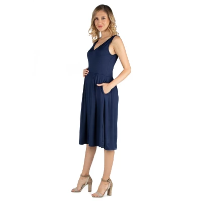 24seven Comfort Apparel Women's Maternity Fit And Flare Midi Dress - Image 6