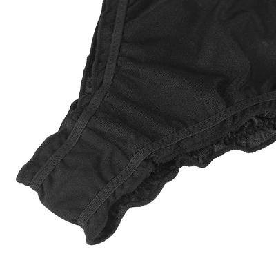 Agnes Orinda Women Plus Mid-Rise Frill Trim Elastic Waist Satin Bikini Black Thong Large - Image 2