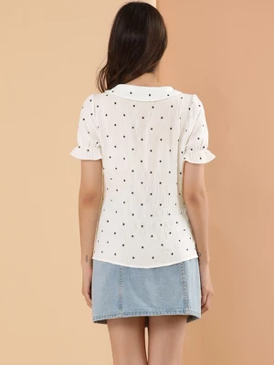 Allegra K Women's Peter Pan Collar Top Textured Ruffle Button Down Shirt - Image 4