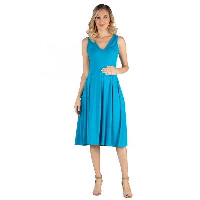 24seven Comfort Apparel Women's Maternity Fit And Flare Midi Dress - Image 8