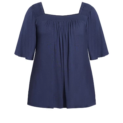 Women's Plus Size Smock Square Neck Top - Navy | EVANS - Image 2