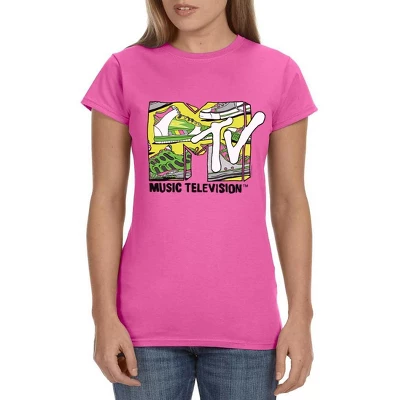 MTV Womens' Music Television Groovy Shoes Icon '80s Crewneck T-Shirt Pink - Image 3