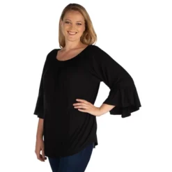 24seven Comfort Apparel Womens Plus Size Bell Sleeve Loose Fit Tunic Top