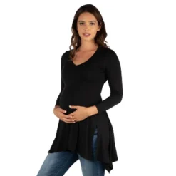 24seven Comfort Apparel Long Sleeve Split Hemline Maternity Tunic Top