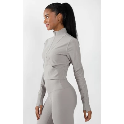 90 Degree By Reflex Interlink Ribbed Half Zip Long Sleeve Crop Top - Image 5