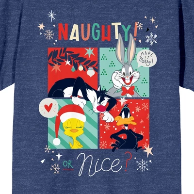 Looney Tunes Characters Naughty Or Nice Women's Navy Heather Graphic Tee