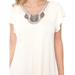 Women's Embellished V-Neck Fenella Top Tunic - White Mark