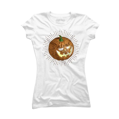 Junior's Design By Humans Halloween Smiling Retro Pumpkin With Fine Detailed Lettering By Agor2012 T-Shirt - Image 2