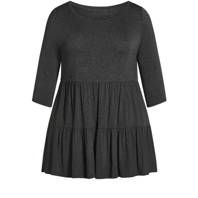 Women's Plus Size Amaya Plain Tunic - Charcoal | AVENUE - Image 2