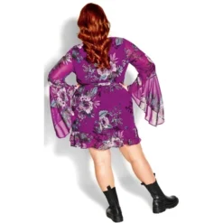Women's Plus Size Wild Flutter Dress - Magenta Floral | CITY CHIC