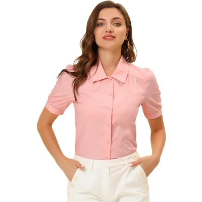 Allegra K Women's Elegant Spread Collar Puff Short Sleeve Button Front Shirt - Image 7