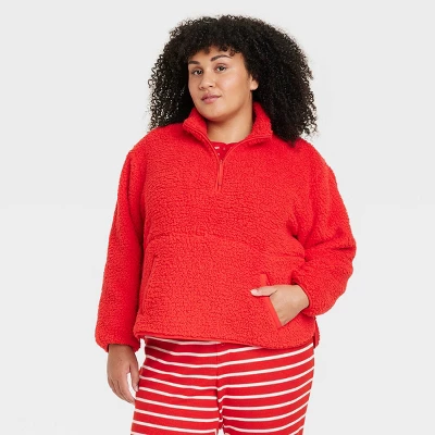 Women's Faux Shearling Matching Family Half Zip Pullover - Wondershop™ Red - Image 4