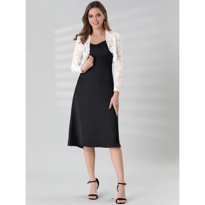 Allegra K Women's Crop Scalloped Hem Floral Lace Sheer Long Sleeve Shrugs - Image 2