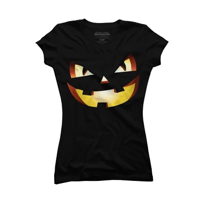 Junior's Design By Humans Halloween Pumpkin Evil Smiley Face By Artdim T-Shirt - Image 4