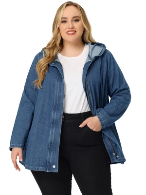 Agnes Orinda Women's Plus Size Layered Drawstring Hood Utility With Pockets Jean Jackets - Image 2