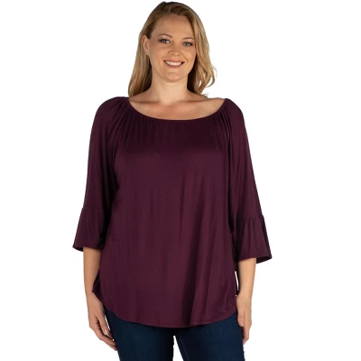 24seven Comfort Apparel Womens Plus Size Bell Sleeve Loose Fit Tunic Top - Image 6