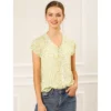 Allegra K Women's Floral Chiffon V Neck Ruffled Short Sleeve Shirts