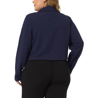 Agnes Orinda Women's Plus Size V Neck Button Notch Panel Formal Office Cropped Blazers - Image 3