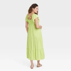 Flutter Short Sleeve Woven Midi Maternity Empire Waist Dress - Isabel Maternity By Ingrid & Isabel™ Green XXL
