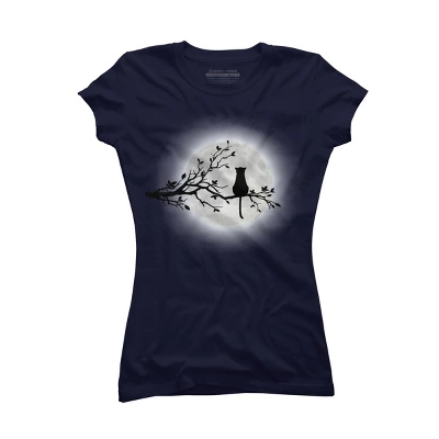 Junior's Design By Humans The Cat And The Moon By Maryedenoa T-Shirt - Image 4