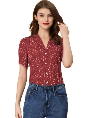 Allegra K Women's Heart-Shaped Polka Dots V Neck Short Sleeve Button Down Vintage Blouse - Image 7