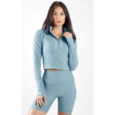 90 Degree By Reflex Interlink Ribbed Half Zip Long Sleeve Crop Top - Image 15