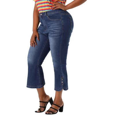 Agnes Orinda Plus Size Jeans For Women Side Slit Bootcut Button Decor Wide Leg Skinny Denim Pants - Image 6