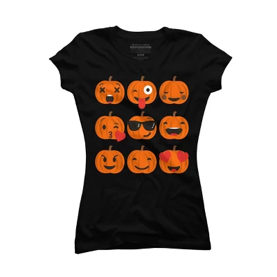 Junior's Design By Humans Halloween Pumpkins Emoji By Honeytree T-Shirt - Image 3