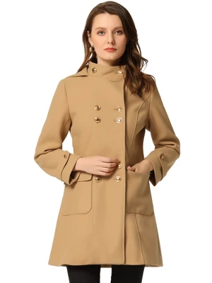 Allegra K Women's Stand Collar Double Breasted Hoodie Outerwear Winter Coat - Image 7