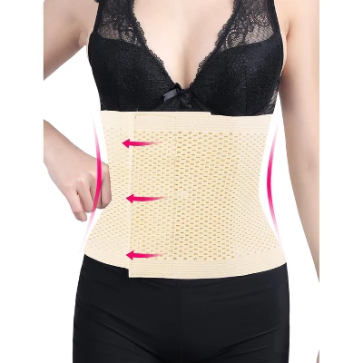 Unique Bargains Mesh Breathable Postpartum Belly Abdominal Shaping Belt Waist Wrapping Shaper Cincher Corset Shapewear Beige L