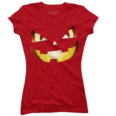 Junior's Design By Humans Halloween Pumpkin Evil Smiley Face By Artdim T-Shirt - Image 5