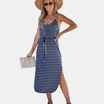 Women's Striped Drawstring Waist Midi Dress - Cupshe - Image 8