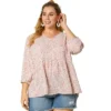 Agnes Orinda Women's Plus Size Babydoll 3/4 Sleeve Floral Flowy Blouse