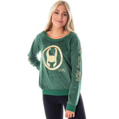 Marvel Comics Women's Loki Helmet Fleecy Long Sleeve Pajama Sleep Shirt Top Loki Helmet - Image 4