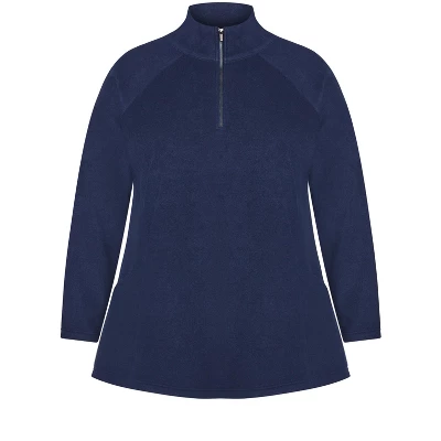 Women's Plus Size Polar Fleece Pocket Tunic - Navy | AVENUE - Image 2