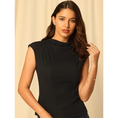 Hobemty Women's Basic Solid Sleeveless Slim Fit Mock Neck Blouse - Image 3