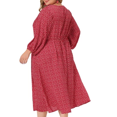 Agnes Orinda Women's Plus Size Casual Long Sleeve Sweetheart Print Midi Ruffle Dress - Image 3
