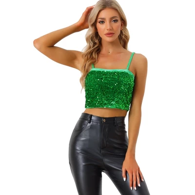 Allegra K Women's Velvet Spaghetti Strap Club Party Crop Sequined Cami Top - Image 15