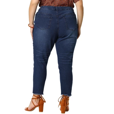 Agnes Orinda Women's Plus Size Denim Pants Frayed Washed Ankle Jeans With Slash Pockets - Image 4