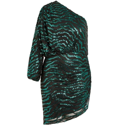 Women's Plus Size Sequin Stripe Dress - Emerald | CITY CHIC - Image 2