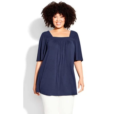Women's Plus Size Smock Square Neck Top - Navy | EVANS - Image 5