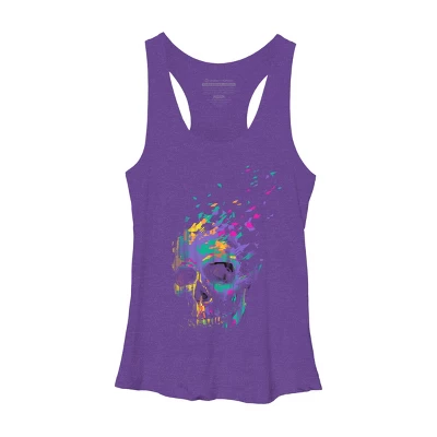 Women's Design By Humans Defragged Colorful Skull By DBHOriginals Racerback Tank Top - Image 3