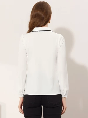 Allegra K Work Office Shirt For Women's Long Sleeve Button Up Peter Pan Collar Blouse - Image 2