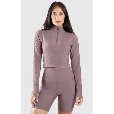 90 Degree By Reflex Interlink Ribbed Half Zip Long Sleeve Crop Top - Image 11