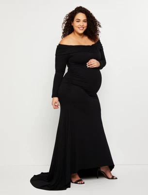 Plus Size Off The Shoulder Maternity Maxi Dress | Motherhood Maternity - Image 4