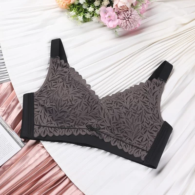 Agnes Orinda Women Plus Full Coverage Lace Soft Cup U Back Adjustable Strap Wireless Bras - Image 2